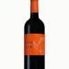 Bouteille de vin rouge Divin IGP Périgord, étiquette orange avec une colombe blanche tenant une branche d’olivier, fruité et souple, sur fond blanc.