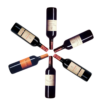 six bouteilles de vin positionnées en forme de fleur sur un fond blanc