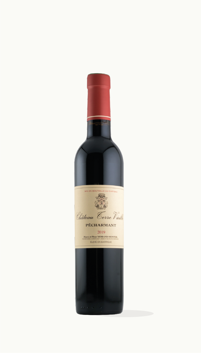 Bouteille de vin rouge AOP Pécharmant 2019 – Château Terre Vieille, millésime 2019, sur fond blanc